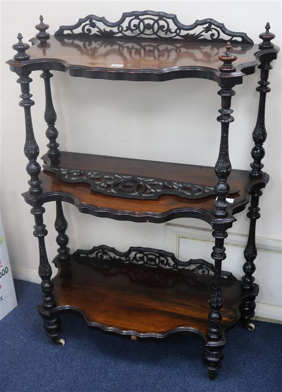 A Victorian rosewood whatnot, W.80cm